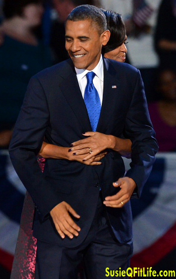 Arms of a First Lady around President Barack Obama! Michelle Obama! rocks on SusieQ FitLife!