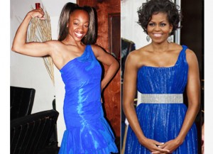 Michelle Obama & SusieQ FitLife Arms of a First Lady in Electric Blue Dresses